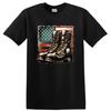 Military Boots T Shirt with American Flag Graphic Vintage Style Tee