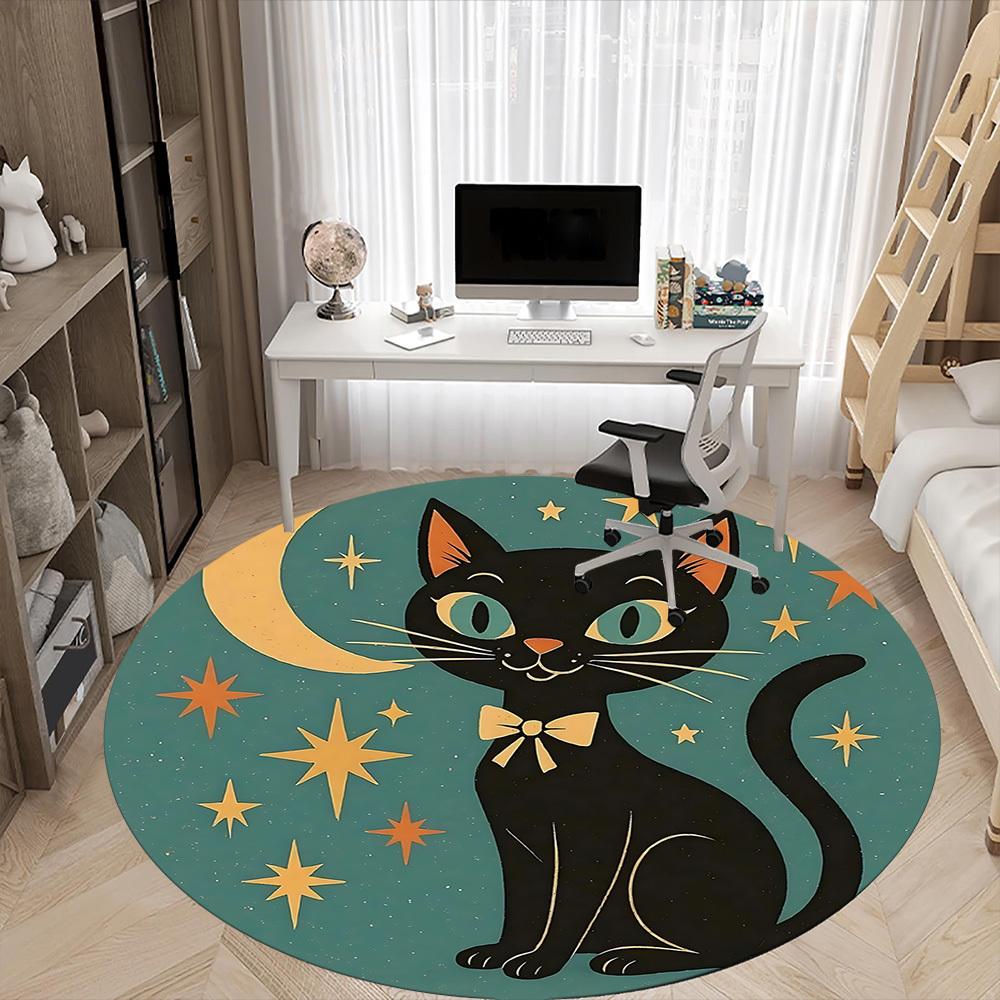 1PC Moon Stars Office Round Area Rug, Mat Suitable ForOffice, Under Office Chairs Bedroom Living Room Home Decor, Room Deco