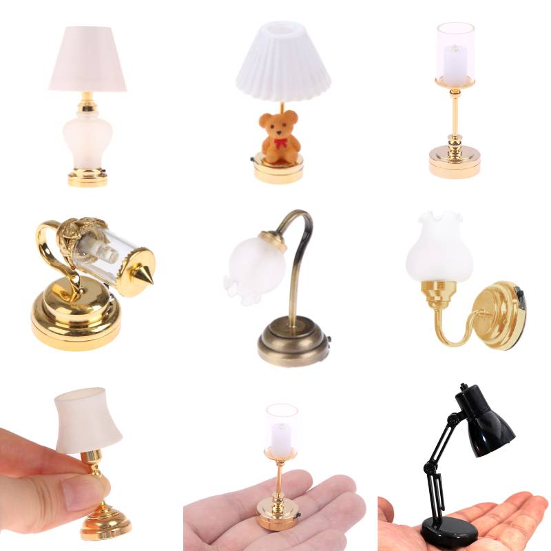 1/12 Dollhouse Miniature Desk Lamp Led Lamp Bedside Lamp Model Doll Home Simulation Table Lamp Furniture Decoration Toy