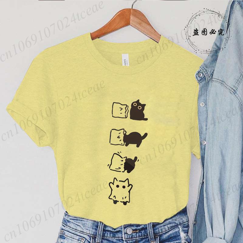 Boo Black Cat Print Women Tshirt Fashion Summer Tee Clothing Short Sleeve Harajuku Streetwear Casual Shirt Halloween Tee Tops