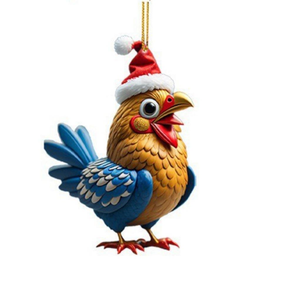 2D Christmas Rooster Ornament Cute Car Chicken Pendants Flat Rooster Pendant Party Supplies