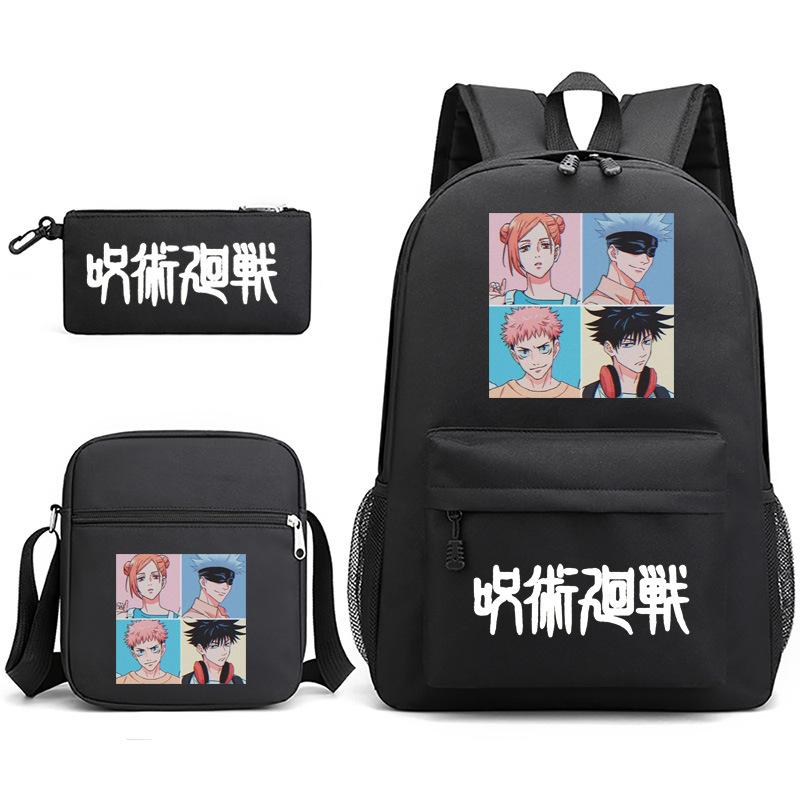Large Capacity Schoolbag with Shoulder Strap; Student Three-piece Pencil Case Set