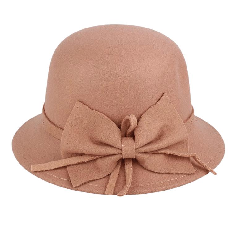Autumn and winter new women's woolen top hat Hepburn style small brim basin hat pearl decoration French retro fashion shows small face