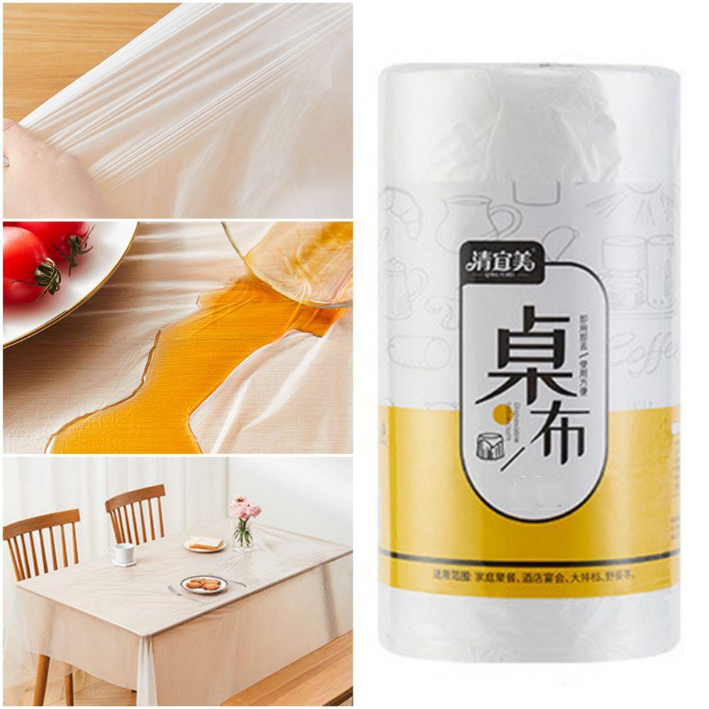 White Disposable Tablecloth Plastic Rectangle Round Table Plastic Film Tablecloth Waterproof Oil-proof Thickened