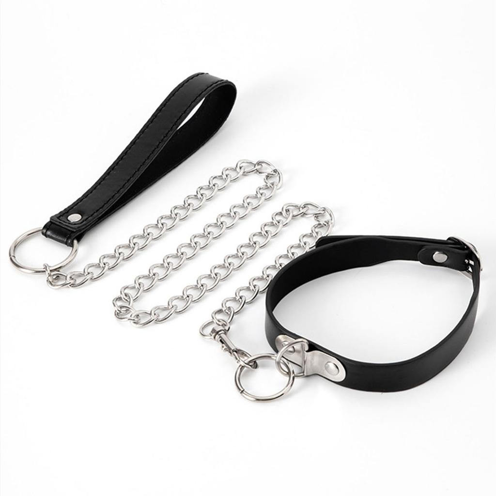 Adjustable PU Leather Collar Chain with Bell/O-Ring and Leash for Adults Neck Strap Exciting Role Play Accessories