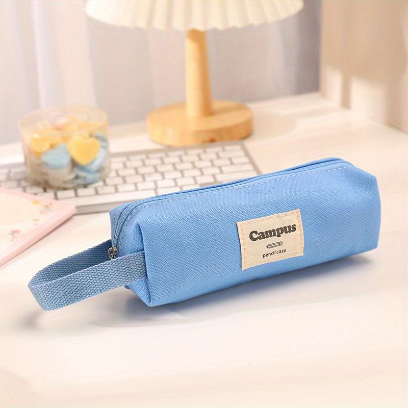 1Pc Solid Color Portable Canvas Pencil Case, 6 Colors To Choose, Large Capacity Stationery Organizer Bag for Gifts and Packaging