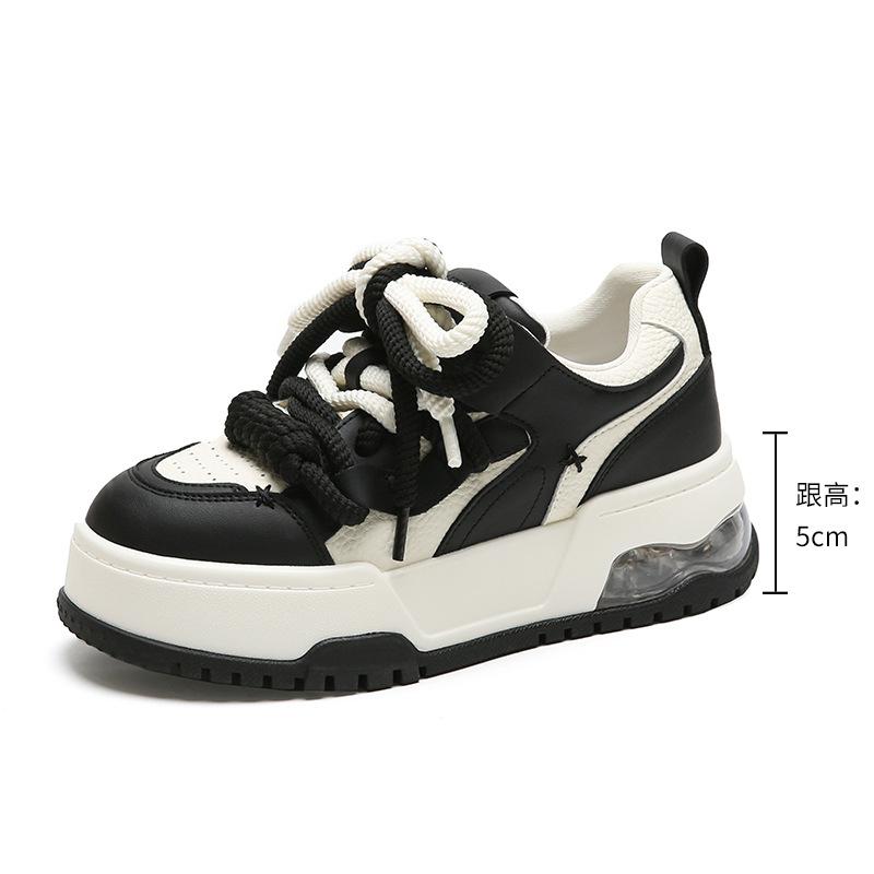 Bread Shoes Women's Spring New Board Shoes Platform-soled Casual Versatile Heightening Shoes Breathable Leather Sports Little White Shoes Women's Shoe