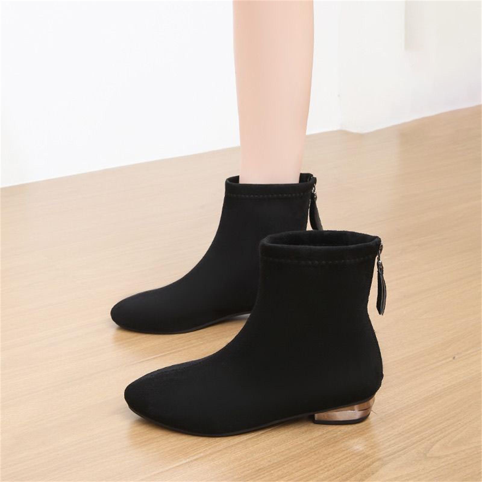 Women s Fashion Round Toe Fleece-Lined Warm Mid-Calf Boots 35