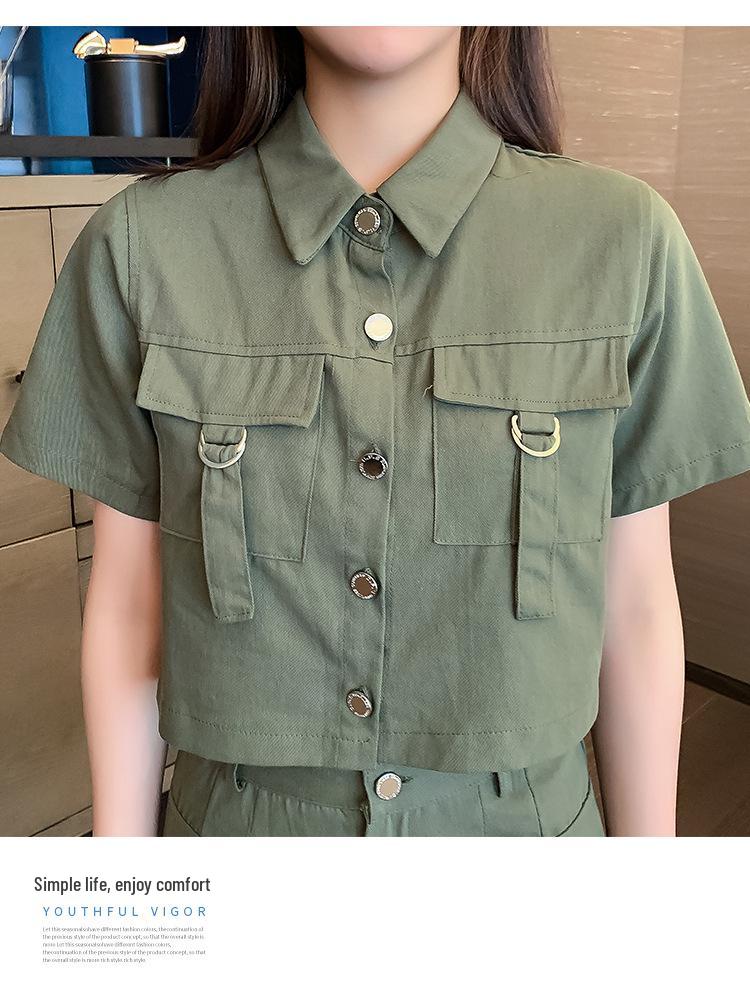 Stylish Two-Piece Women's Suit: European Summer Cotton Shirt & Wide-Leg Shorts