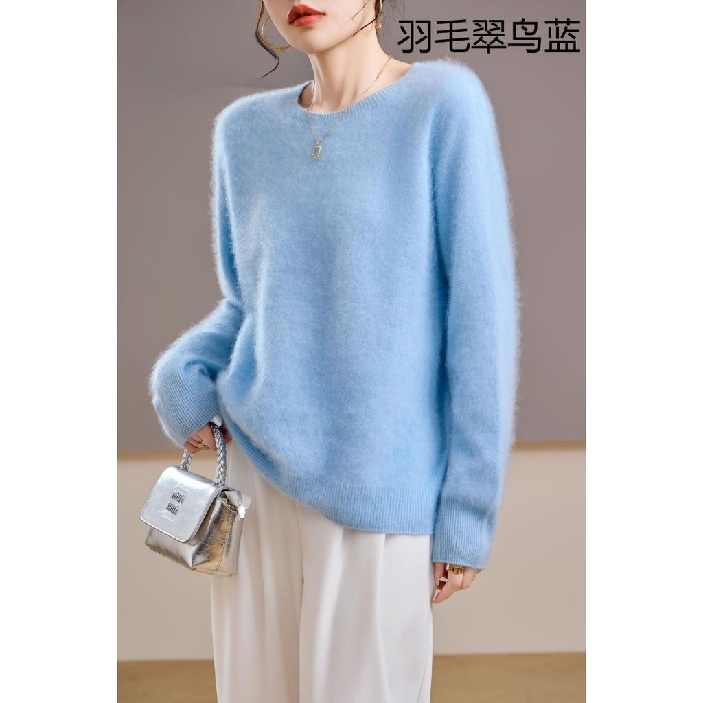 5% Cashmere 95 Wool Round Neck/V-neck Seamless Brushed Cashmere Sweater Women's Sweater