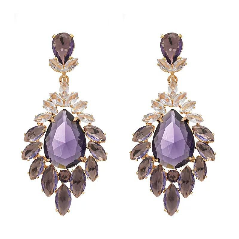 Purple Gas Donglai Full Of Diamond Fringed Earrings Temperament Exaggerated Earrings Retro Light Luxury High Sense Atmospheric Earrings Women