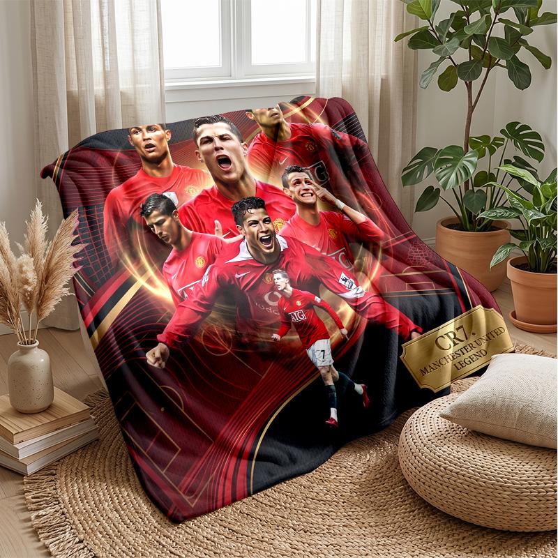 Cristiano Ronaldo Printed Flannel Blanket Skin Friendly Warm Decorative Throw for Indoor Couch Bed Daily Use