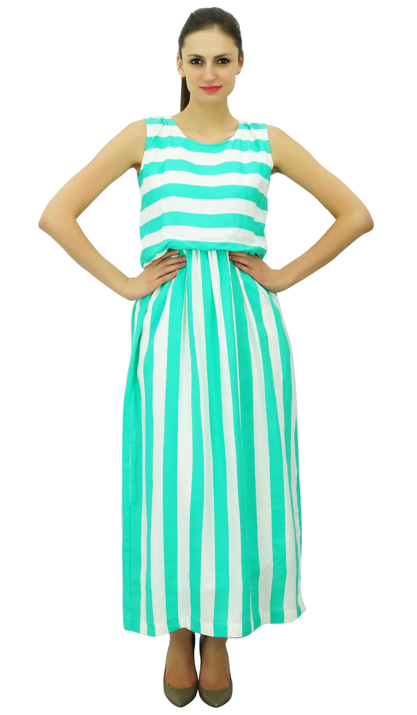 

Bimba Women Long Sleeves Maxi Dress Stripe Print Rayon Beach Holiday 16 зелёный