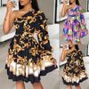 Women's Fashion Off the Shoulder Waist Printed Dress Commuter Loose Personalized Clothing New Style