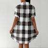 Women Casual Loose Fit Shirt Dress Button Front Short Sleeve Collared Dress Lightweight Plaid Pattern Summer Dress
