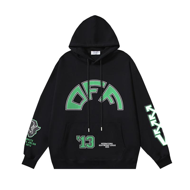1215 Blanc cassé 2026 Automne et Hiver Nouveau Motif Lettres Dessin Animé OW Sweat à Capuche Imprimé Hommes et Femmes