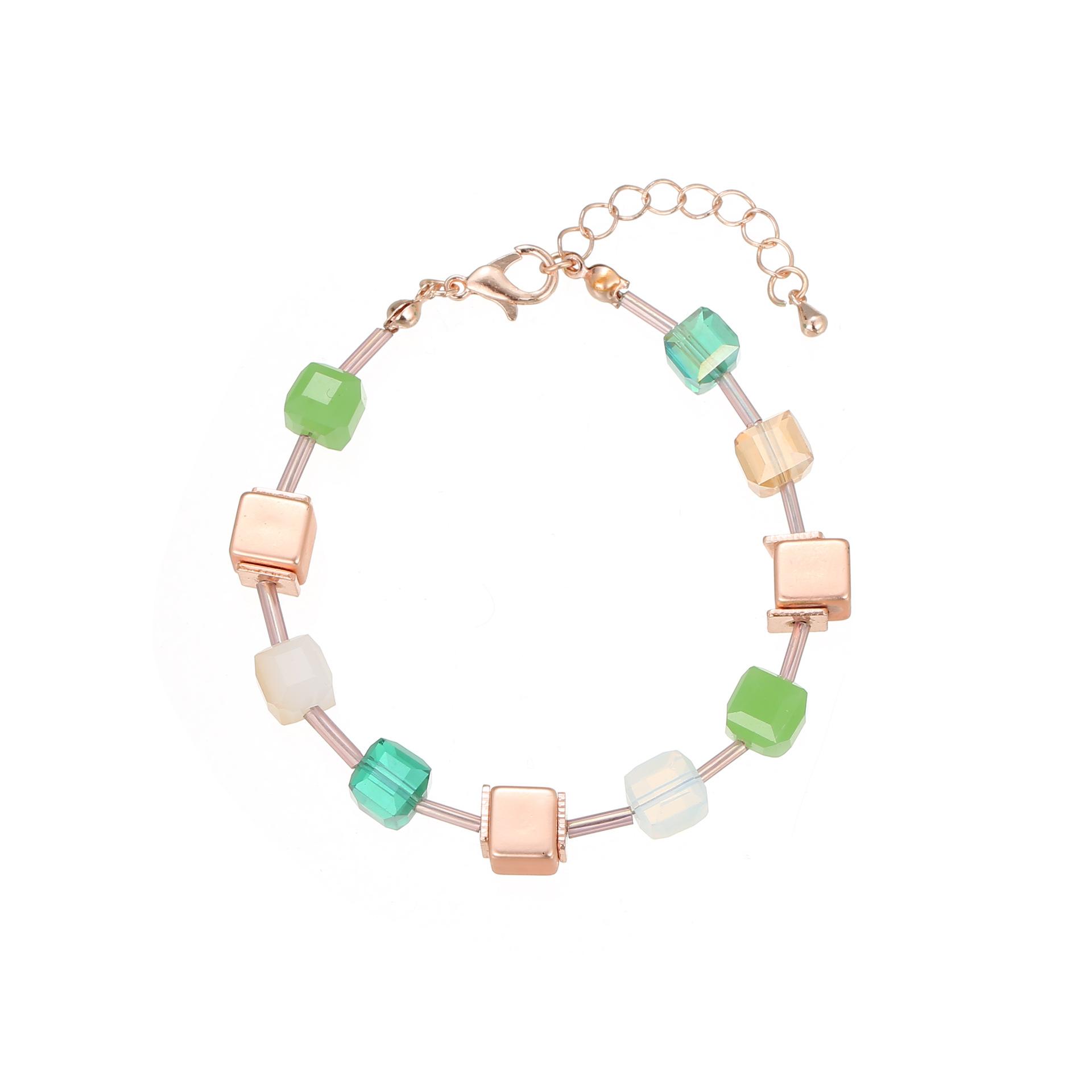 

Цветной маленький сахарный кубик, экологически чистый сплав, браслет с бусинами, маленький свежий квадратный сплав, универсальный женский браслет Elastic Rope Opening Adjustable