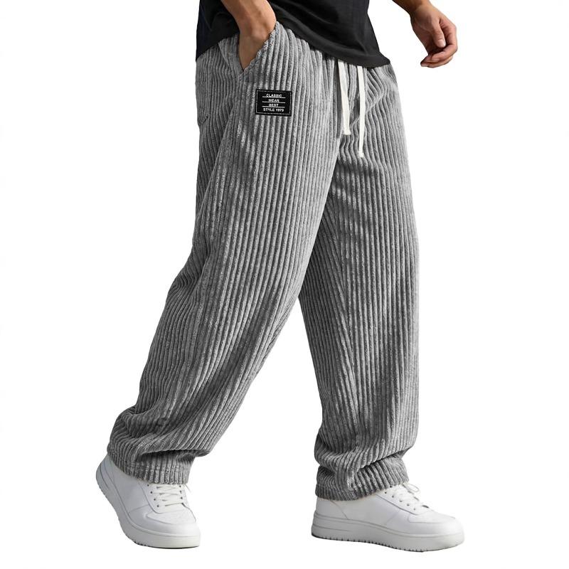 Men's American-style Embroidered Black Label Loose Straight-fit Casual Pants with Vertical Stripes Casual Pants