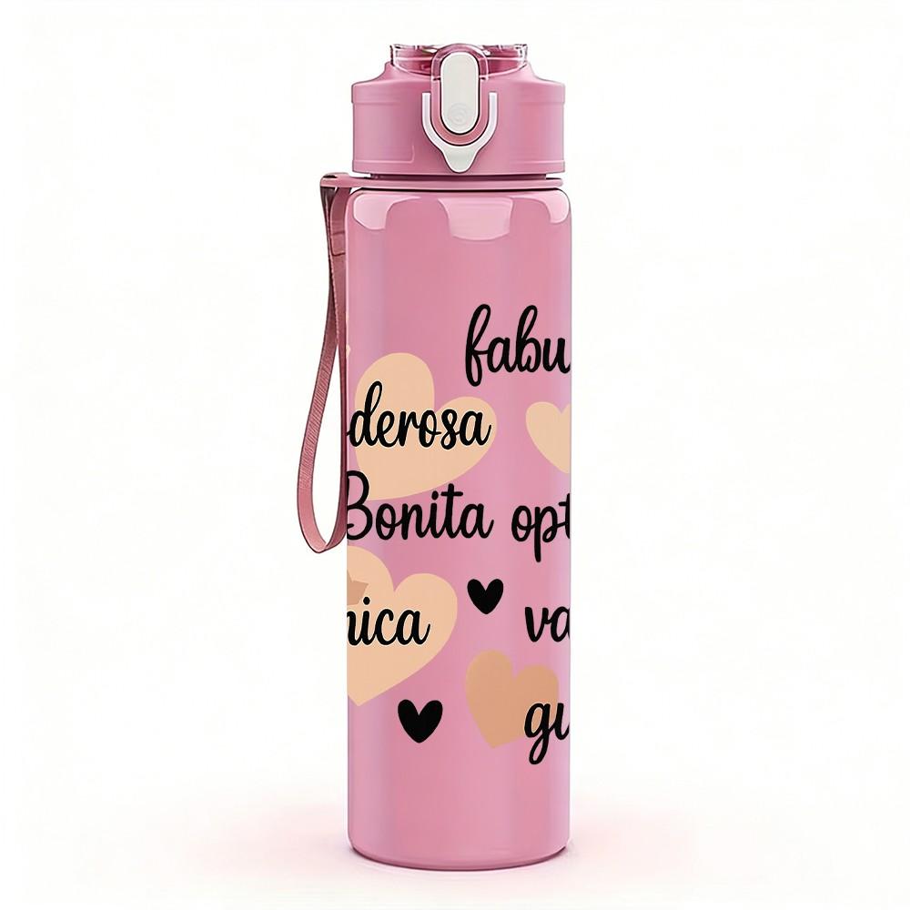 1PC Blessing Text Quote Pattern 750ml Color Plastic Sports Water Bottle Leakproof Flip Straw Lid Suitable for Sports Office Home Use