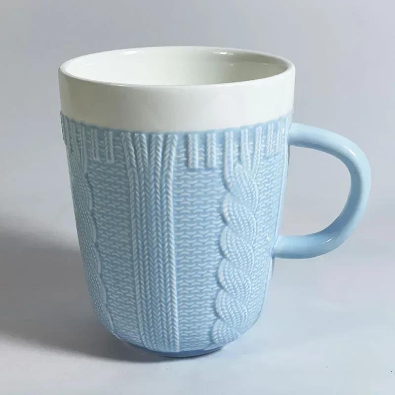 Multi Colored Ceramic Mugs Wool Knit Style Ceramic Coffee Mug Fun Milk Tea Cup with Handle Office Drinkware Cup Christmas Gifts