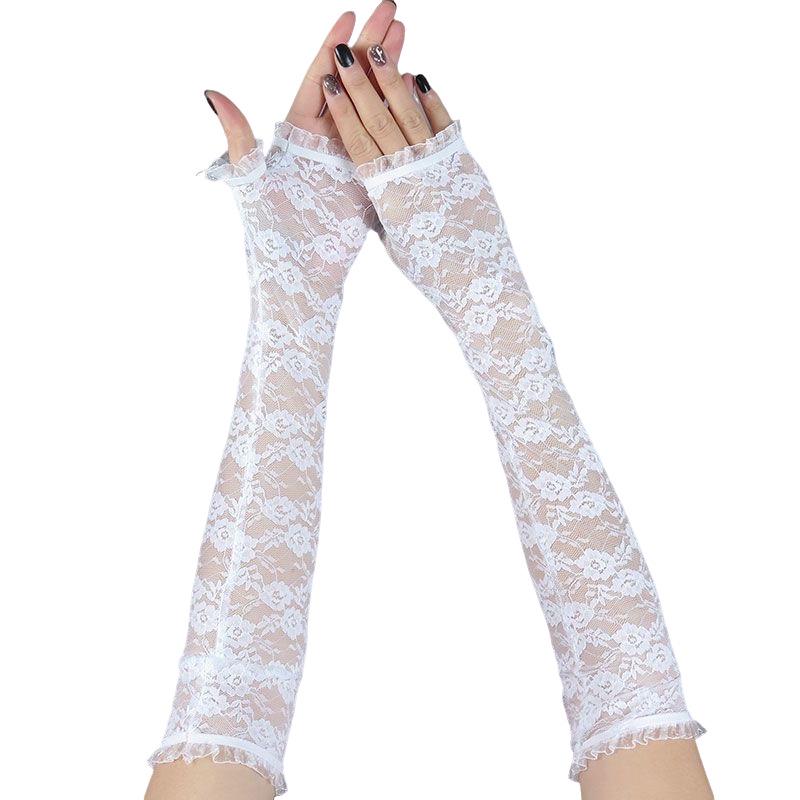 Dámské tenké krajkové rukavice bez prstů proti slunci - Letní prodyšné návleky na ruce k zakrytí jizev a zakrytí tetování