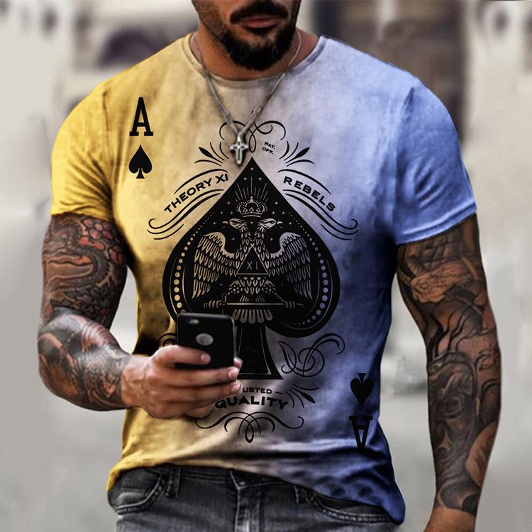 Men's T-shirt Loose Casual New Playing Cards Printed Tops Men's Large Size T-shirt