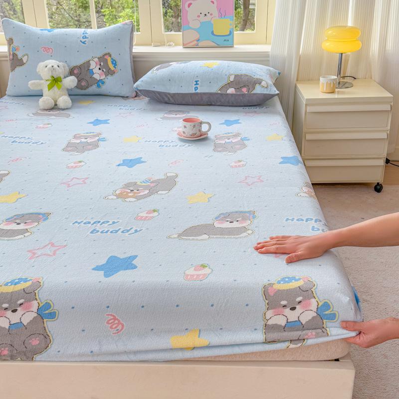 Winter Neuprodukt Milchsamt Spannbettlaken Einzelstück Bedrucktes Design Plus Samt Spannbettlaken Zuhause Schlafzimmer Rundum-Spannlaken Verrutschsicher