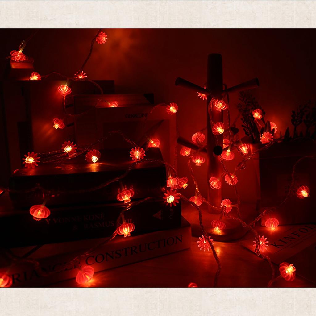 Red Chinese Lantern String Lights LED Light Beads Waterproof New Year Lantern with PVC Shell for