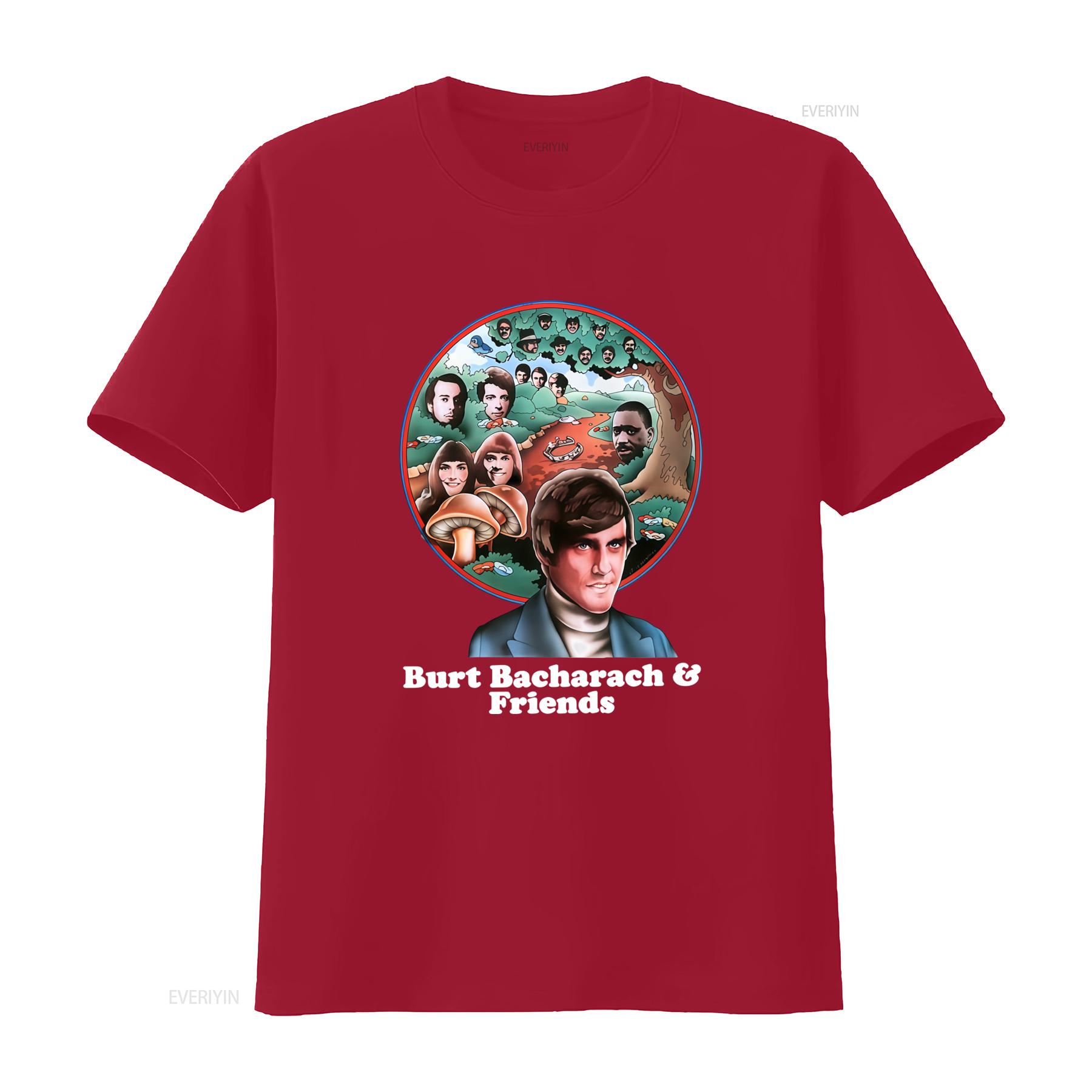 Burt Bacharach Friends Themed T Shirt Retro Art Design with Iconic Faces Nature Elements vintage Washed Versatile S