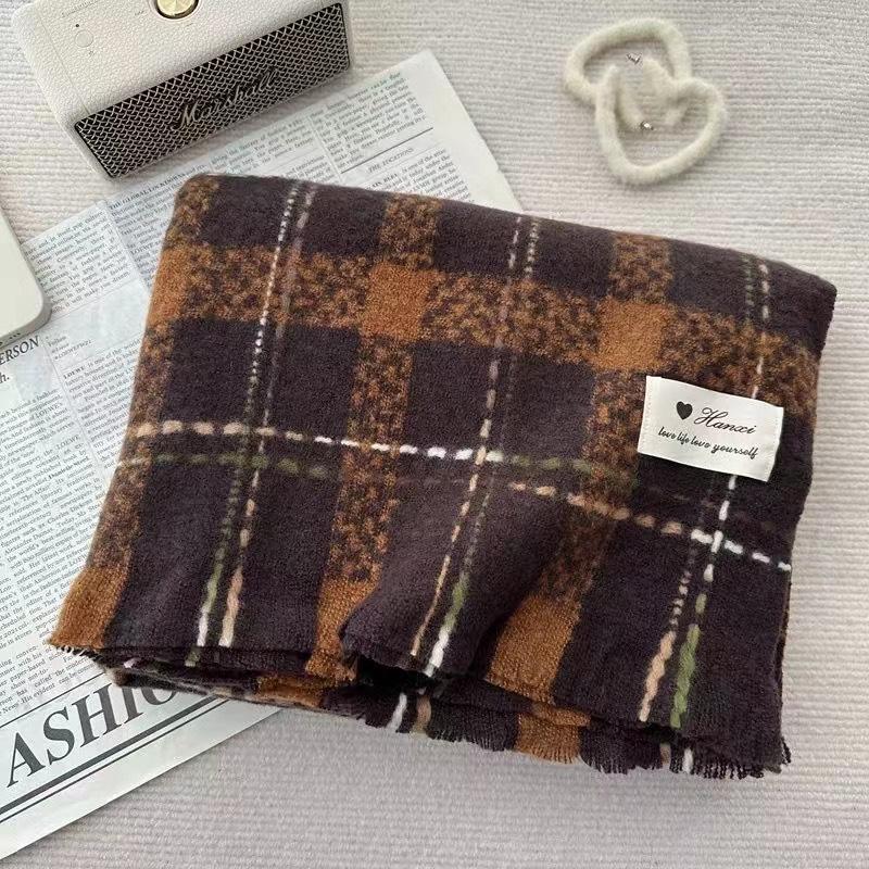 New Korean Version of Men's and Women's Meteor Shower Plaid Scarf Men's Fashion Autumn and Winter Versatile Plaid Thickened Scarf for Women