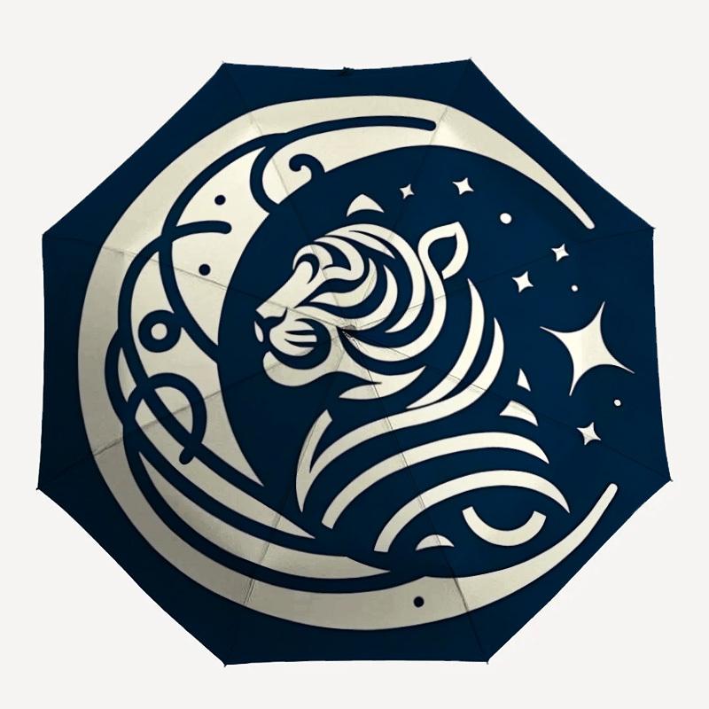 

1pc Tiger Moon Automatic Umbrella High Quality Canopy, Portable Folding Umbrella with, Ideal Gift for - Travel, Everyday, Formal Events, Stylish Acces