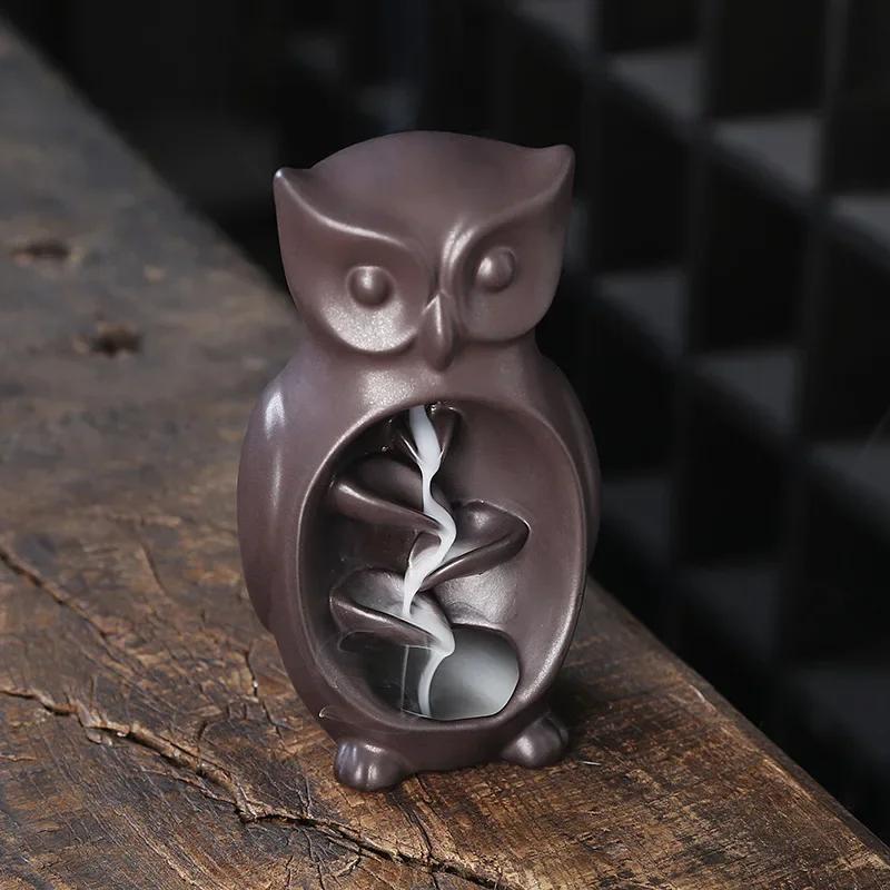 

Милое украшение для рабочего стола Керамическая сова Аромадиффузор Фонтан с обратным потоком Благовония Водопад Курильница, Подставка для благовоний - Без благовоний