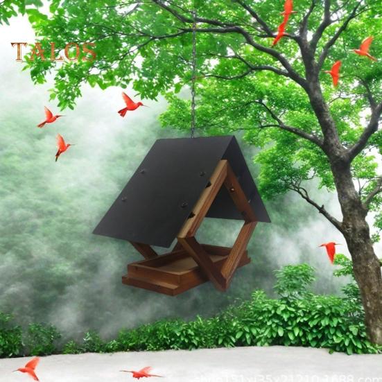 Birds Feeders Outdoor Hanging Wooden Birds Feeder with Weatherproof Metal Roof Wildbird Feeder House for Garden Courtyard Decor