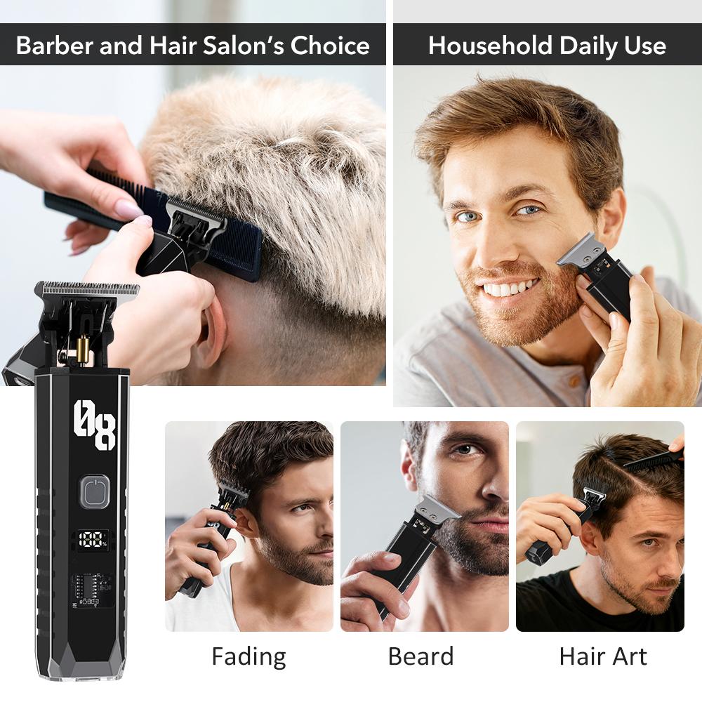 Electric Hair Clipper LCD Display Professional Cordless Hair Beard Trimmer 0.1mm Bald Head Self Hair Cutting Machine for Men