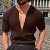 Men'S Summer Sports Fitness Casual V-Neck Stretch Solid Color Large Size Short Sleeve T-Shirt For Men