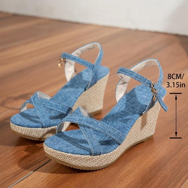 Fashion Summer Slope Heel Buckle Open Toe Wedge Ultra High Heel Women's Sandals 2025Fashion One Line Buckle Sandals Women Shoes  Heels