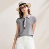 Zhaojun Women's Mulberry Silk Blend Short Sleeve Knit T-shirt with Lapel Collar