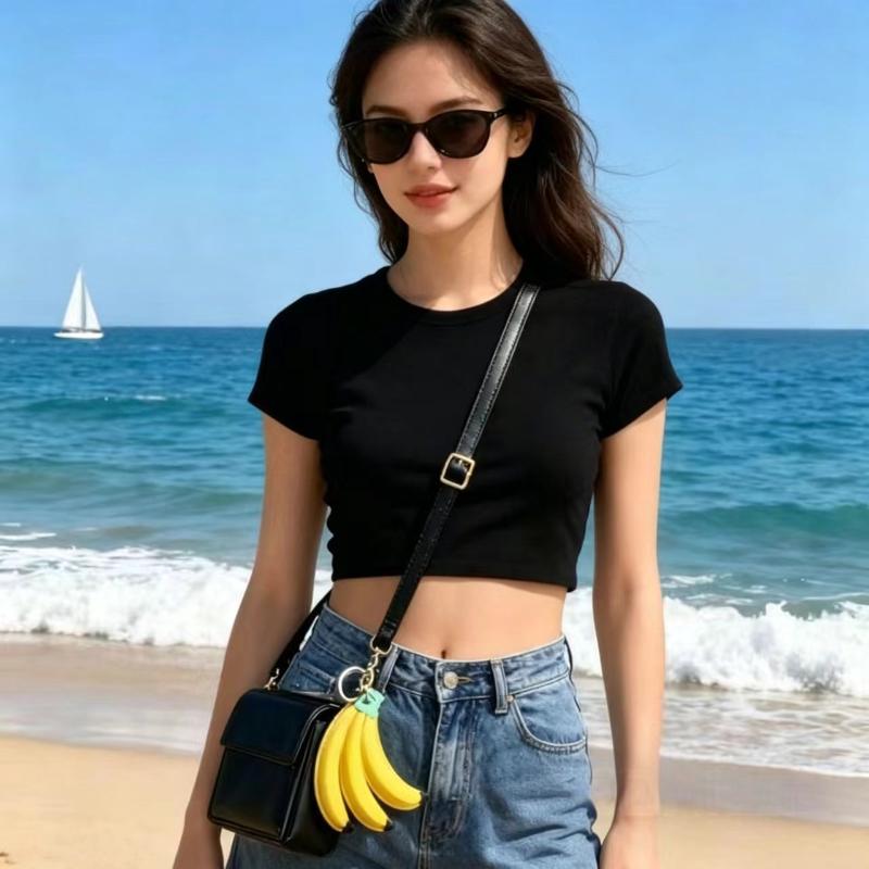 Cute Pu Leather Banana Pendant With Key Rings Leather Cords For Bag Decoration Phone Lanyard Gift For Women/Kids/Bag Accessory