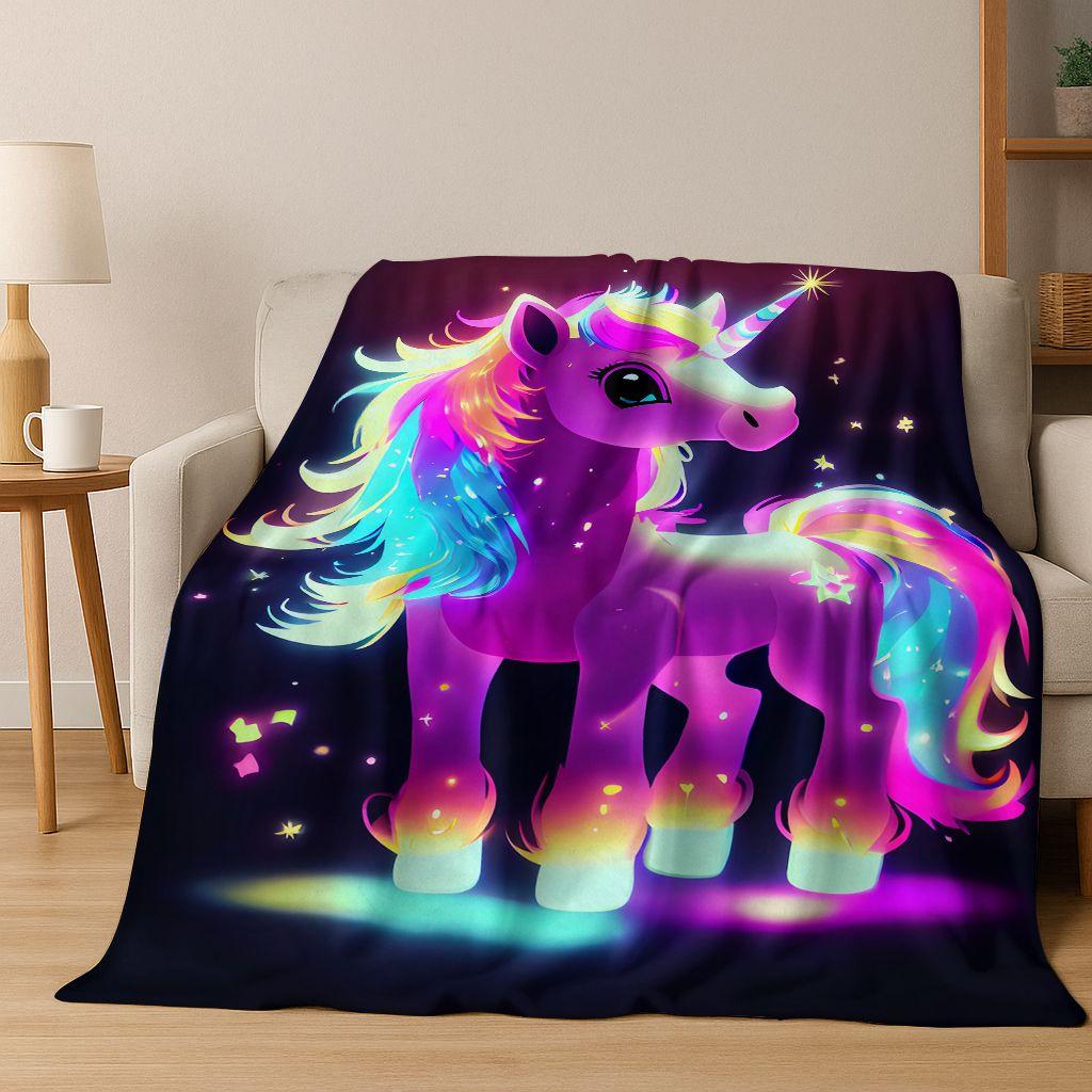 Kreslený duhový jednorožec Elfové Dívka Dárek Flanelová deka, Útulná měkká přehozová deka pro domov Ložnici Postel Pohovku Piknikový potah Děti