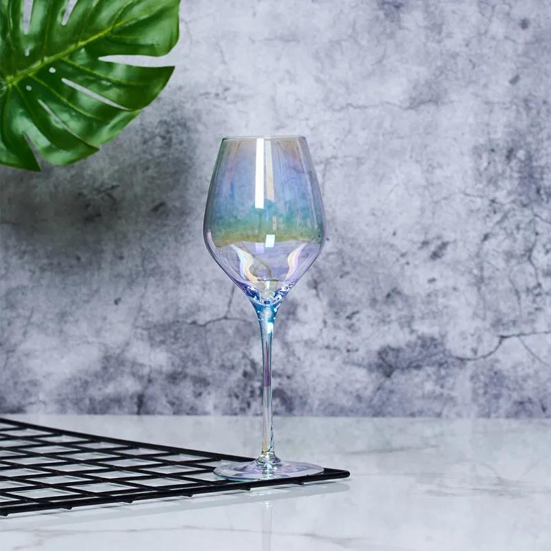 Luxusní duhové sklenice na víno s přechodem barev, Křišťálová sklenice na šampaňské, whisky, koktejly, Vysoké nožičky, Dárkové barové doplňky