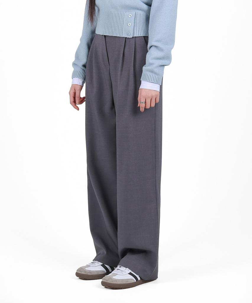 FOR THE FIT Double-Pleat Wide Slacks_Charcoal