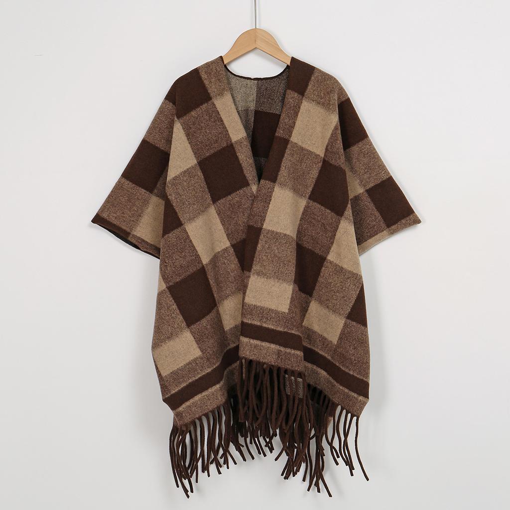 Thick Tassel Plaid Shawl Women's Winter Warm Scarf Wrap Bohemian Style Knitted Pashmina For Cold Weather Fashion Accessory