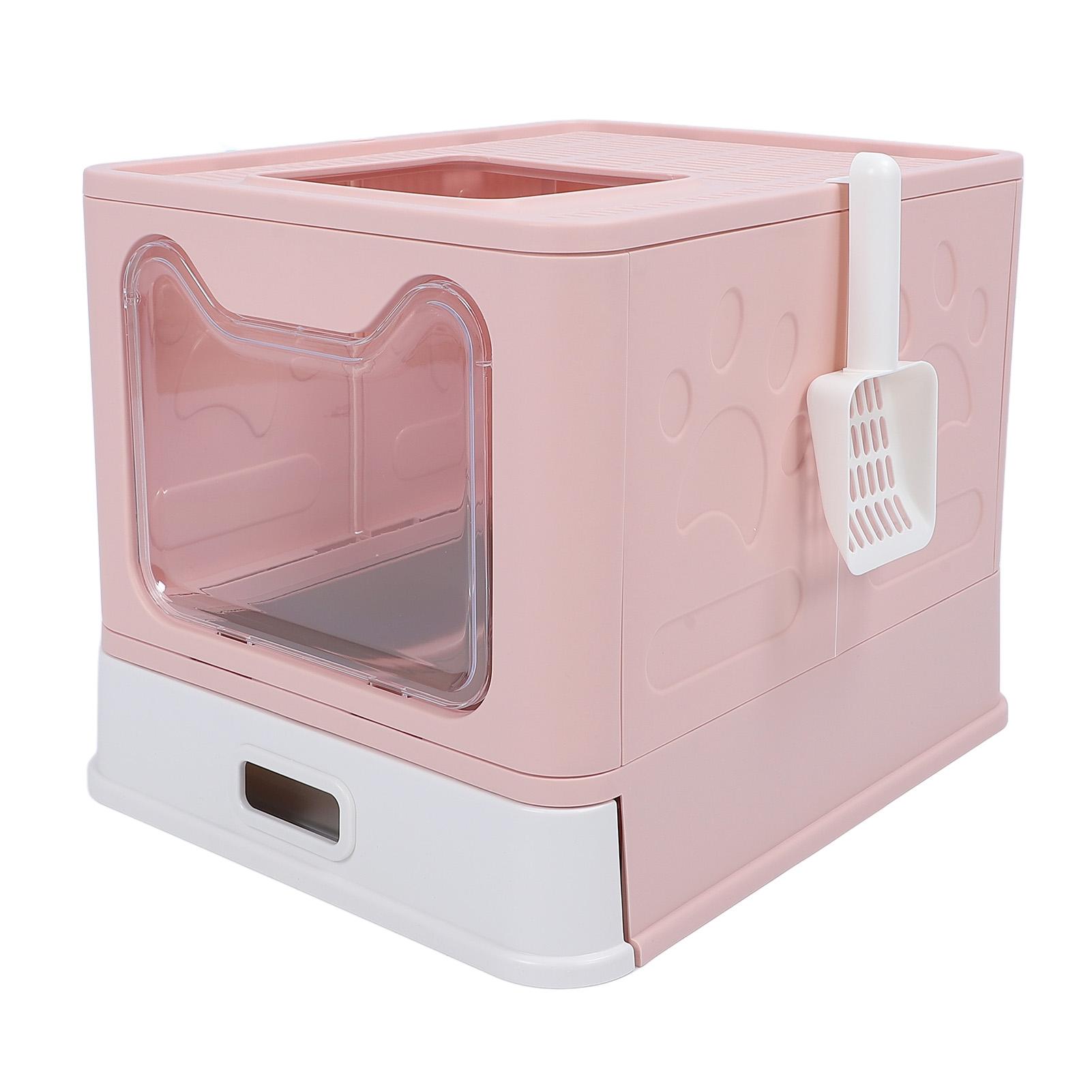 Enclosed Cat Litter Box Stainless Steel Large Drawer   Odor Proof Anti Splashing Foldable Cat Toilet with Cat Litter Scoop