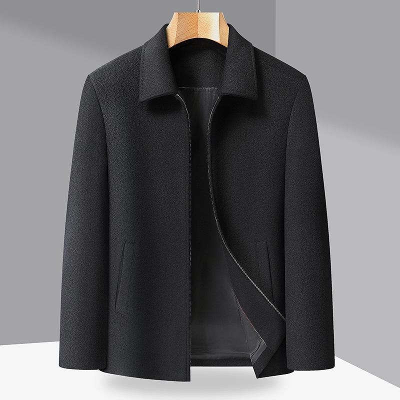 Men's Wool Blend Lapel Jacket for Middle-Aged and Elderly - Spring/Autumn Casual Outerwear