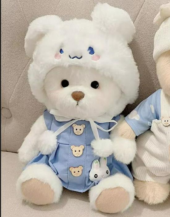 Medium Bear Outfit - Blue Pink Striped Carrot Overalls Set