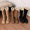 Dicke Sohle Schneestiefel Winter Runde Spitze Fleece Warm Plattform Damen Schuhe Mode Wildleder Warm Wadenhoch Baumwolle Botas Femininas
