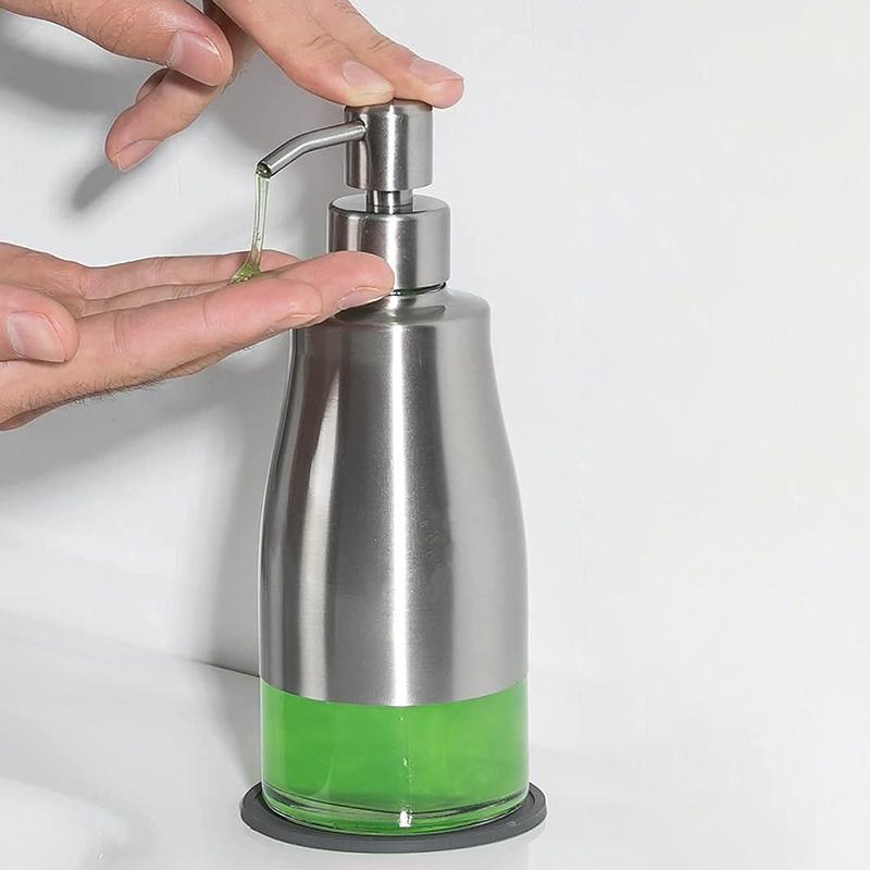 Dispenser di Sapone, Cassa in Acciaio Inossidabile Nichel Spazzolato, Rivestimento Interno in Vetro, Dispenser a Pompa Manuale, Dispenser Ricaricabile per Sapone Liquido per le Mani