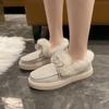 Women's Cotton Shoes Winter Bow Warm Shoes Flat Bottom Fluffy Shoes Large Size Women's Shoes