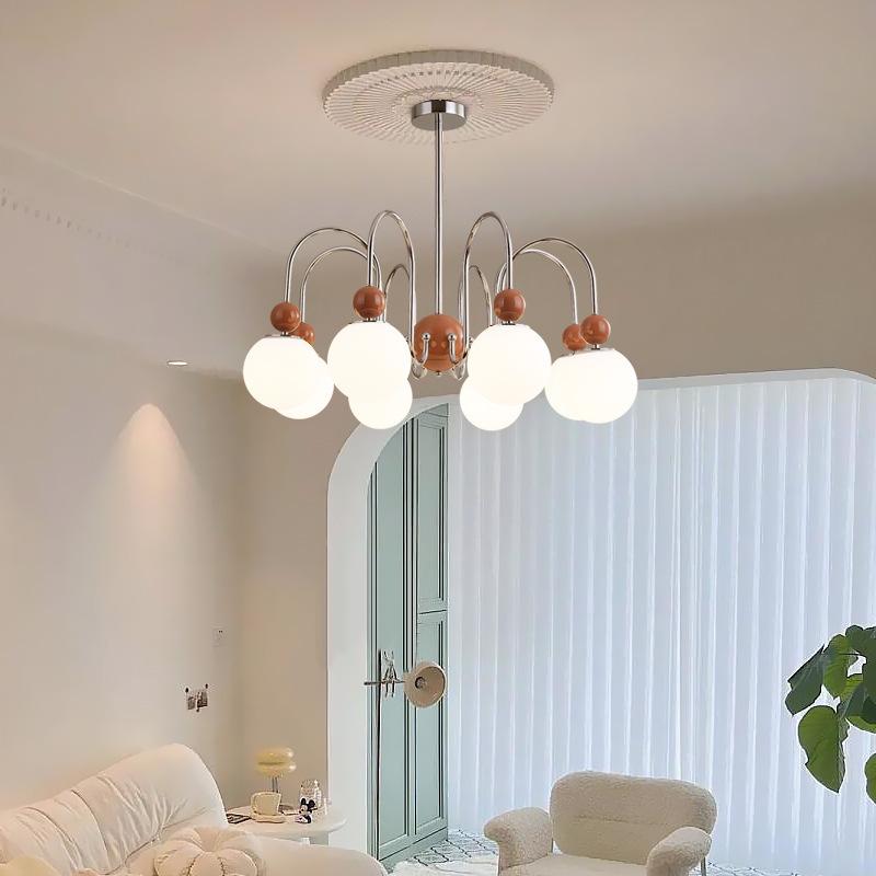 Mid-Century Minimalist Pearl Magic Bean Chandelier: French Cream Design for Living Room, Bedroom, or Restaurant Lighting.