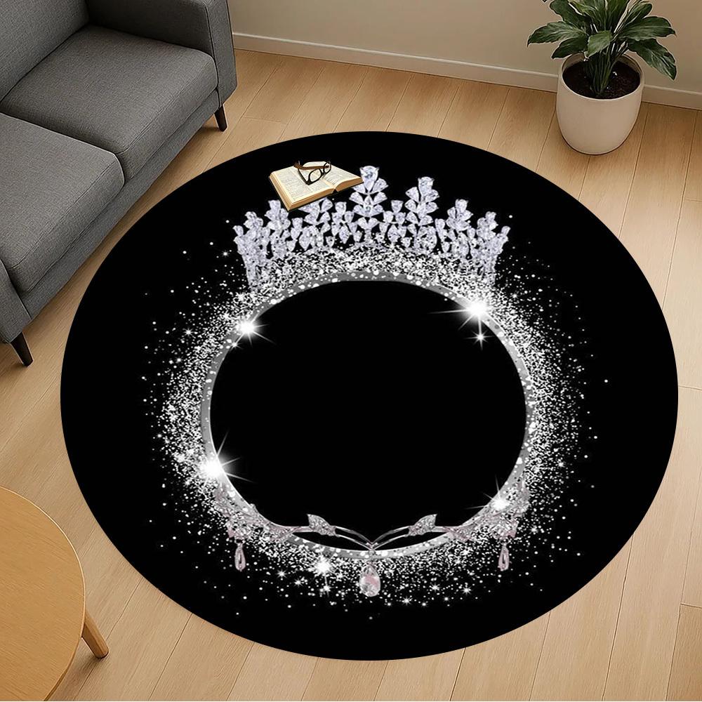 1PC Crown Sparkle Office Round Area Rug, Under Office Chairs Bedroom Living Room Home Decor,Carpet for Office, -1110290